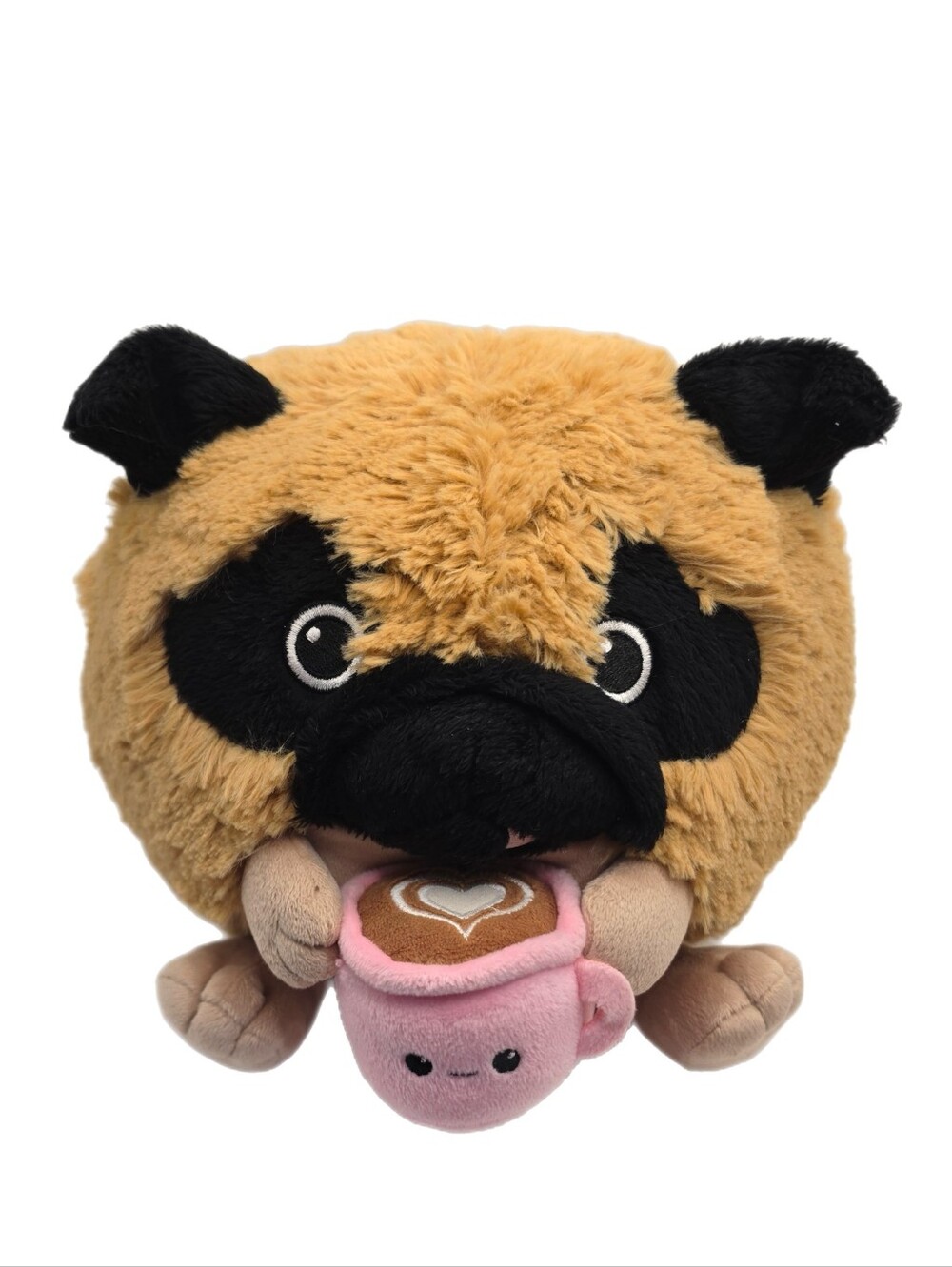 Collectible Squishable Plush Stuffed Pug Puppy Dog With Coffee Or Hot Chocolate
